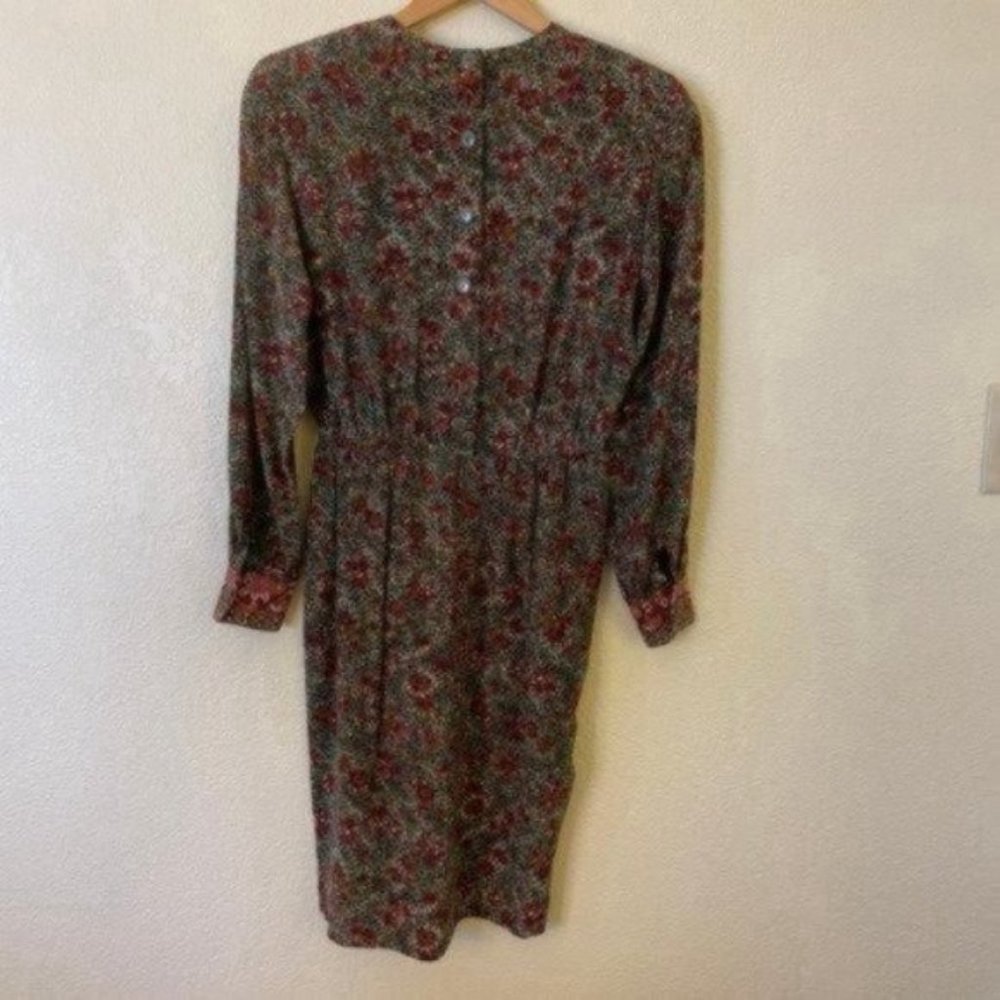 Gorgeous Vintage Liz Claiborne 100% Silk Floral Long Sleeve Midi Dress | Size 4 - Picture 7 of 11